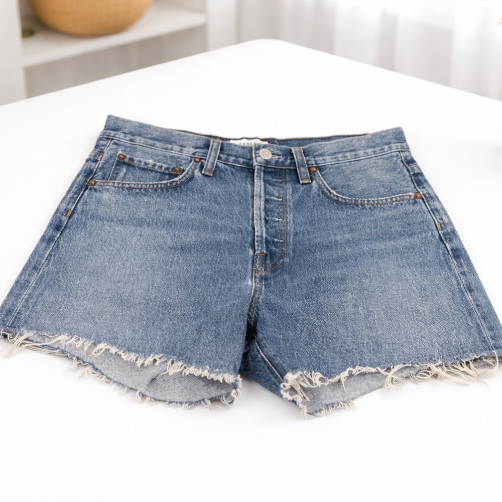 AGOLDE Mid Rise Denim Shorts Raw Hem Button Fly Size 27 Factory Production Piece